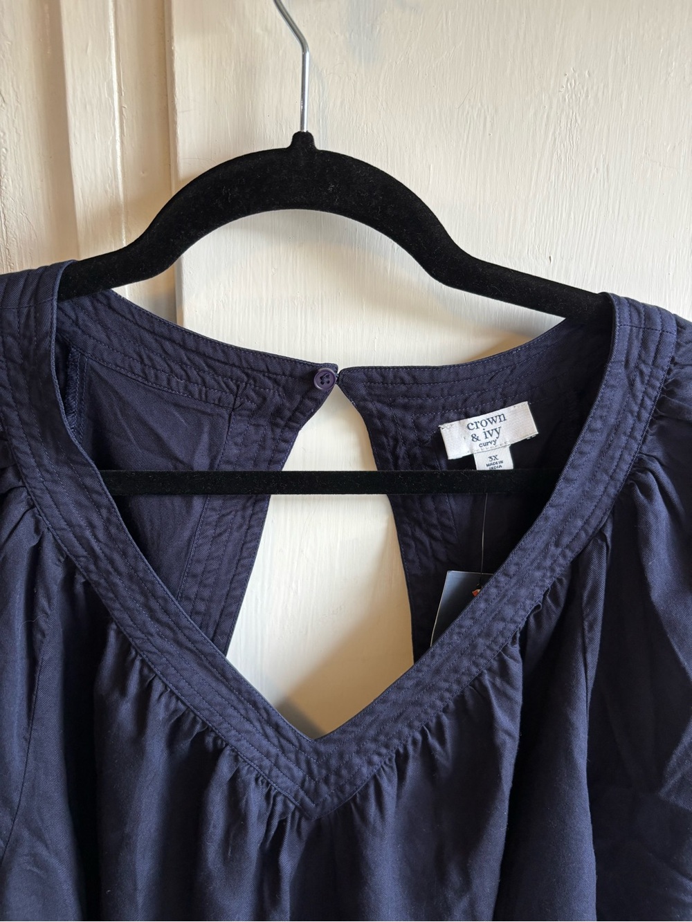 crown & ivy Navy V-Neck Tunic with Colorful Embroidered Sleeves - Picture 2 of 7
